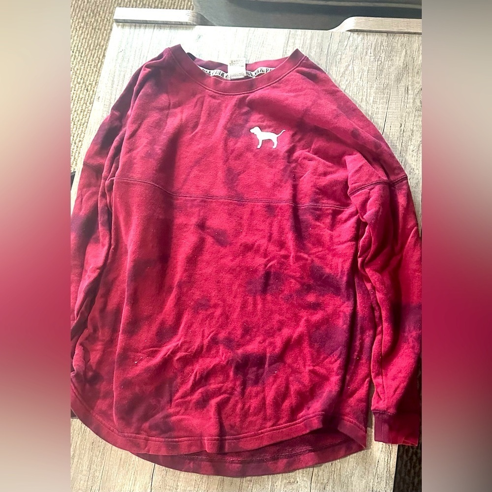 PINK by Victoria Secret Red Tie Dye Long Sleeve Crewneck